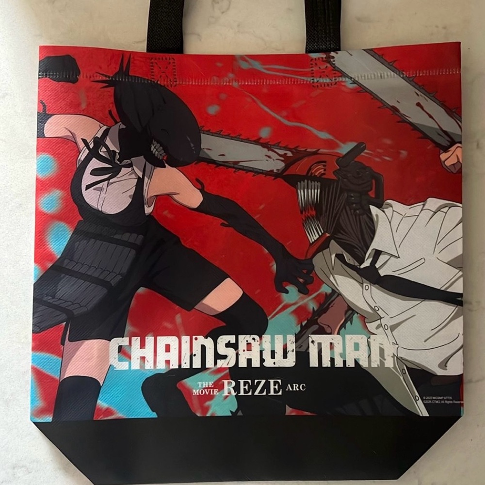 Chainsaw Man Movie Red and Black Tote Bag